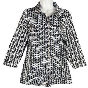 Talbots Top Womens XL Chain Print Nautical Work Office Capsule Everyday Classic